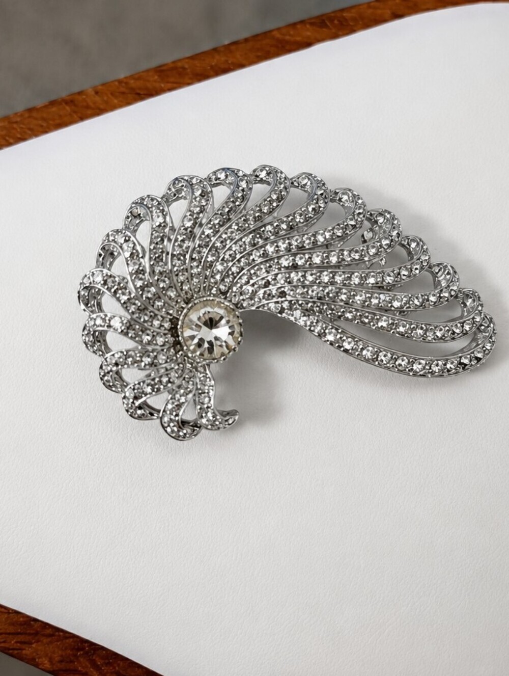 Sarah Coventry Silver-Tone Crystal Fan Brooch
